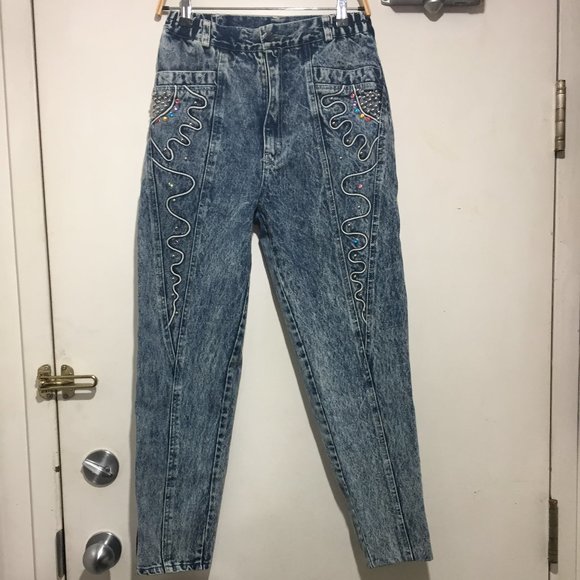 VINTAGE LUCKY STRIKE EMBELLISHED JEANS SIZE 28 - Picture 4 of 7